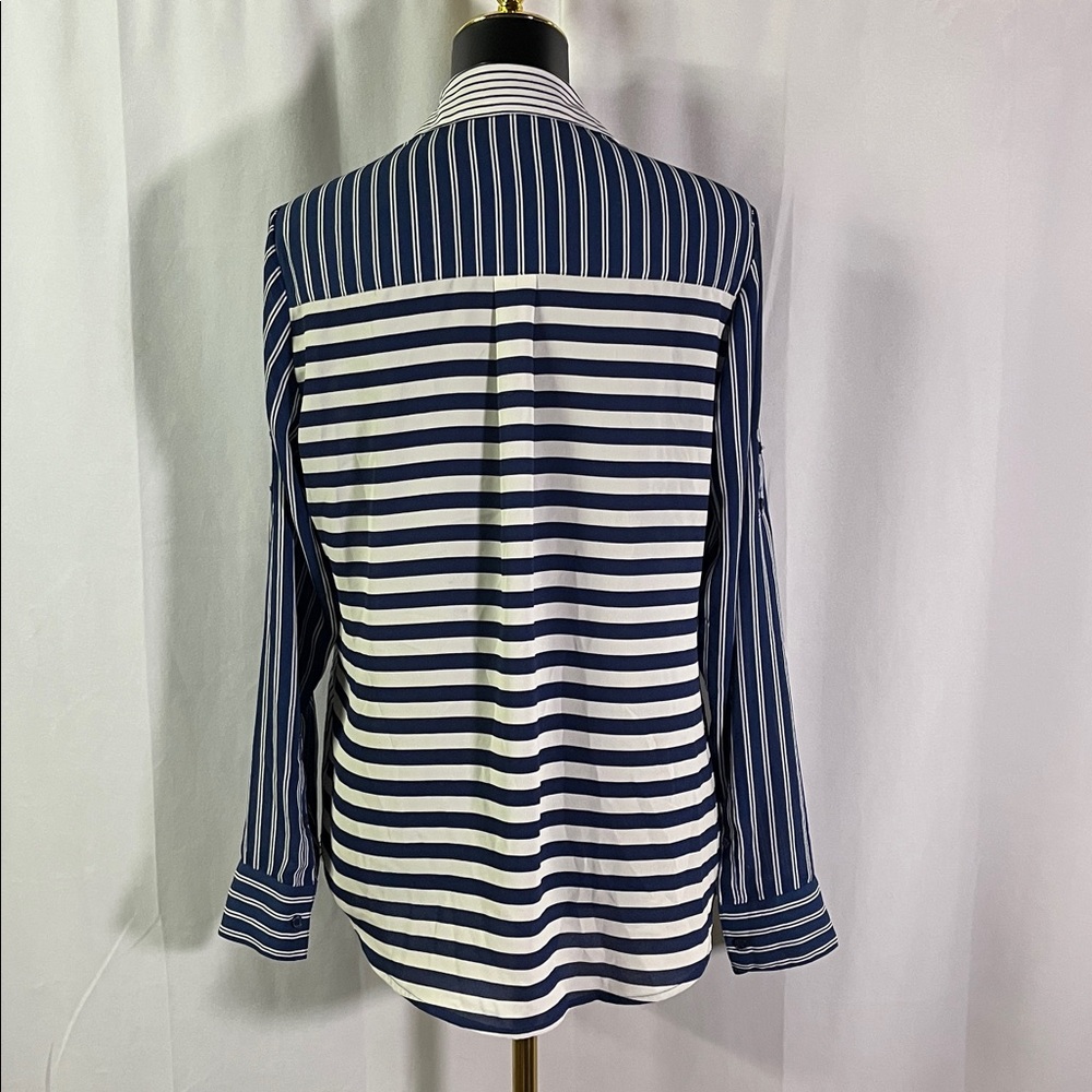 Express Blue Patchwork Stripe Roll-Tab Sleeve But… - image 3